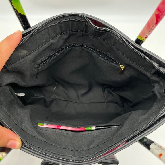 Unbranded Black Glossy Floral Shoulder Bag - Picture 10 of 10